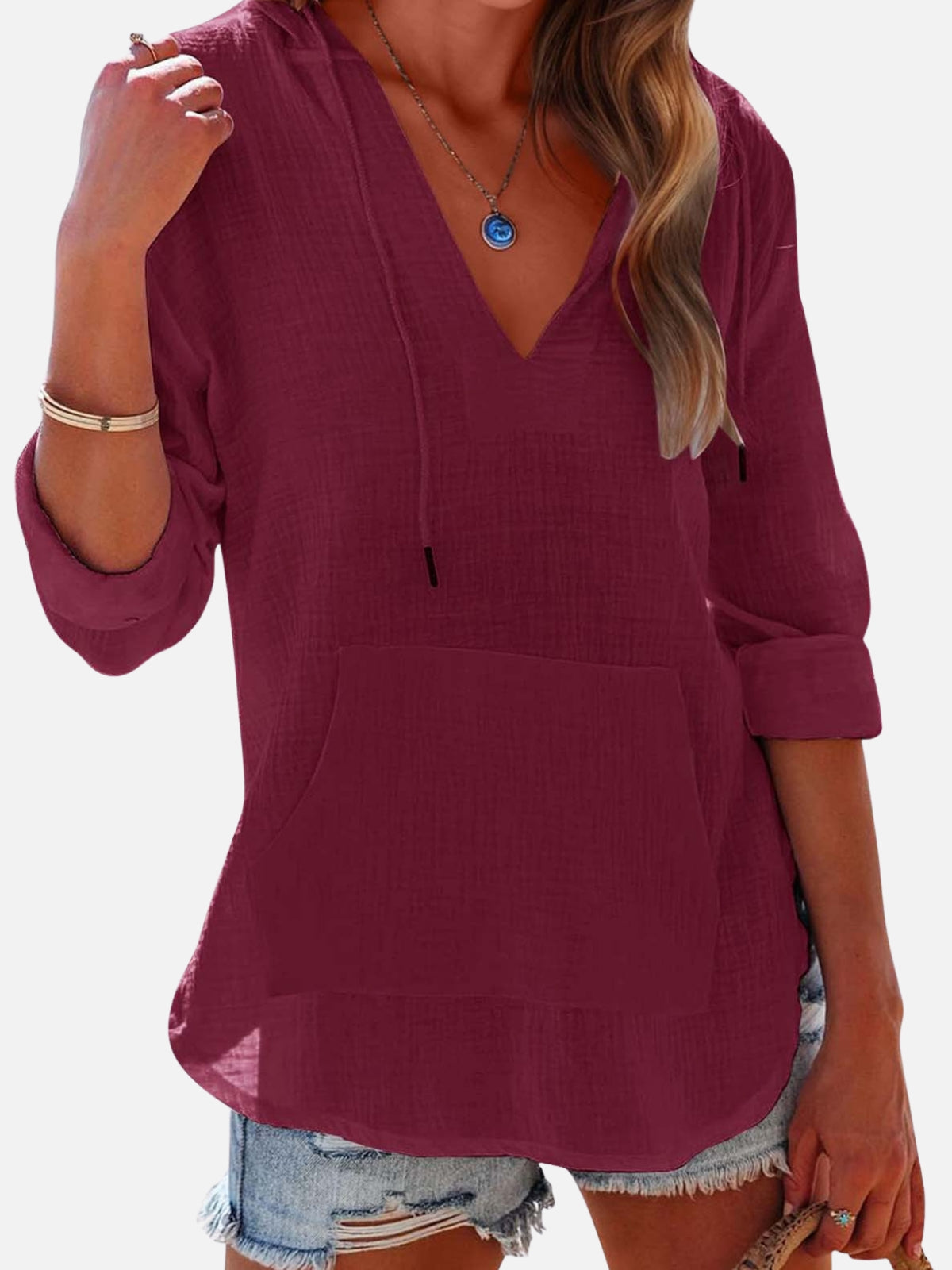 BamLuxe™ Hooded Cotton Slub Shirt – Casual Long Sleeve
